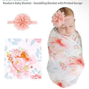 Floral Baby Swaddle and Pink Flower Headband Set